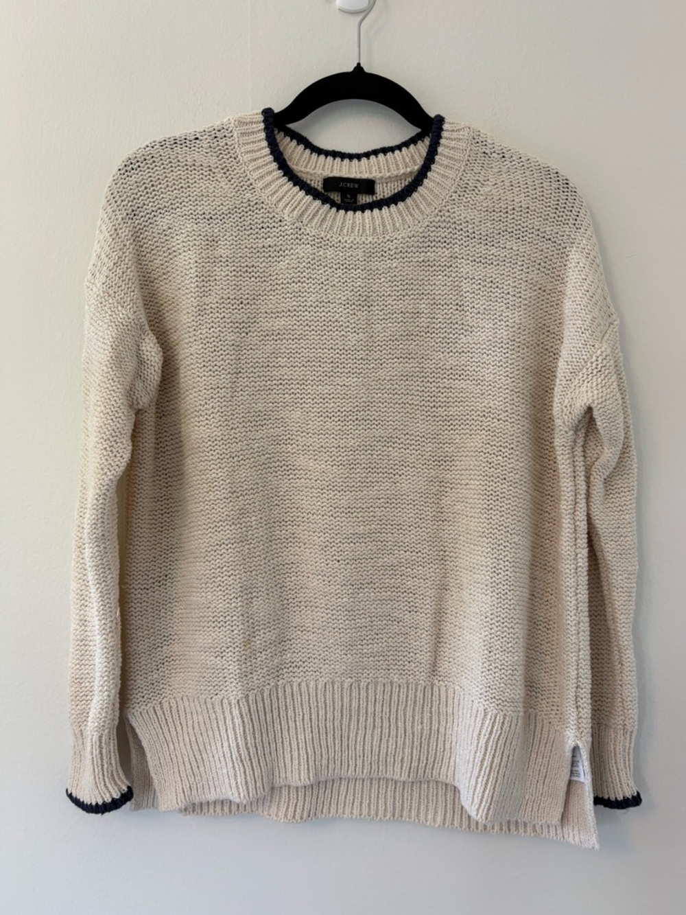 J Crew Crewneck Sweater - Cream with navy trim - size small